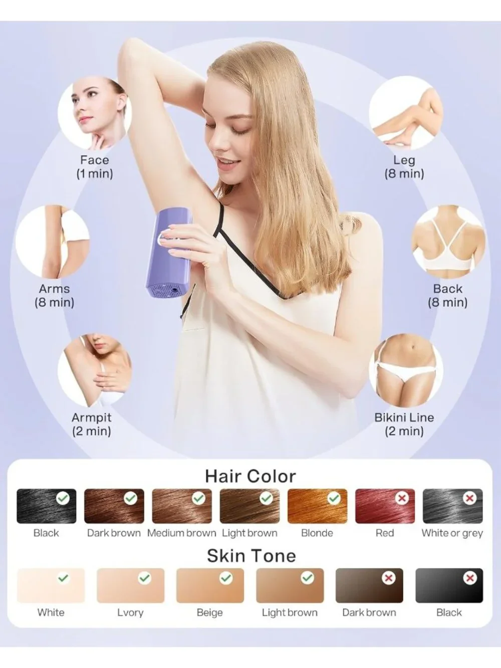 IPL Laser Hair Removal Permanent Remover 6 Levels/2 Modes Purple